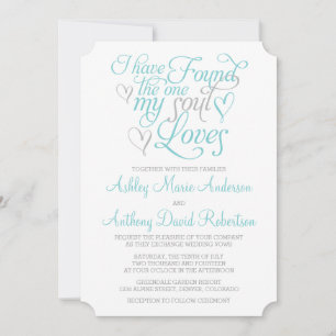 Turquoise Gray Soul houdt van Heart Wedding Kaart