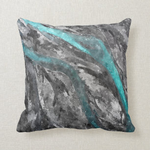 Turquoise & Gray Waterverf Pillow Kussen