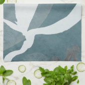 Turquoise Gray & White Abstracte Waterverf Theedoek (Gevouwen)