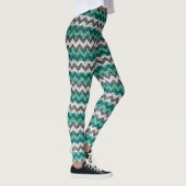 Turquoise Gray White Chevron Modern Leather Leggings (Rechts)