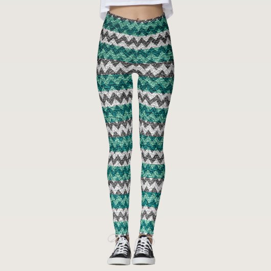 Turquoise Gray White Chevron Modern Leather Leggings (Voorkant)
