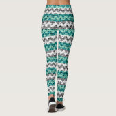 Turquoise Gray White Chevron Pattern Burlap Kijk Leggings (Achterkant)