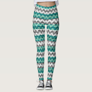 Turquoise Gray White Chevron Pattern Burlap Kijk Leggings