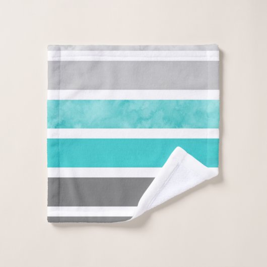 Turquoise Gray White Stripes Bad Handdoek (Wasdoekje)