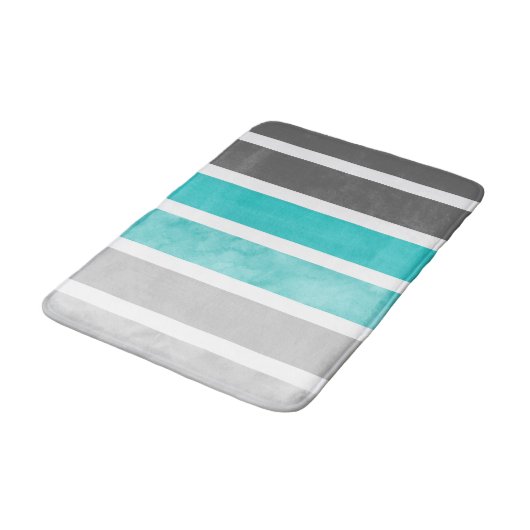 Turquoise Gray White Stripes Badmat (Gekanteld)