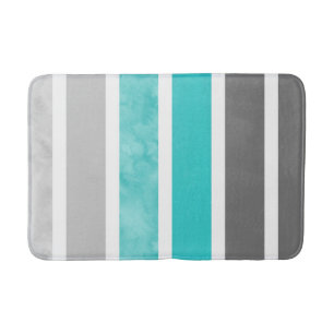 Turquoise Gray White Stripes Badmat