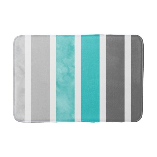 Turquoise Gray White Stripes Badmat (Voorkant)