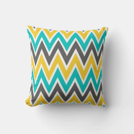 Turquoise Gray Yellow Gold Chevron Sierkussen