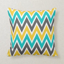 Turquoise Gray Yellow Gold Chevron Sierkussen