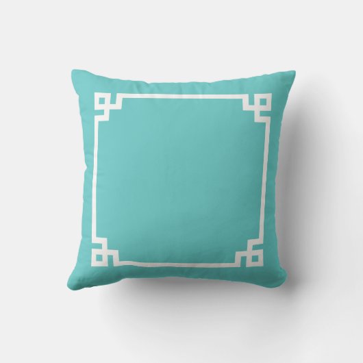 Turquoise Greek Key Border Custom Monogram Kussen (Achterkant)