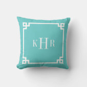 Turquoise Greek Key Border Custom Monogram Kussen (Voorkant)