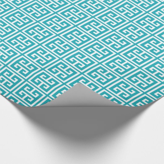 Turquoise Greek Key Pattern Cadeaupapier (Hoek)