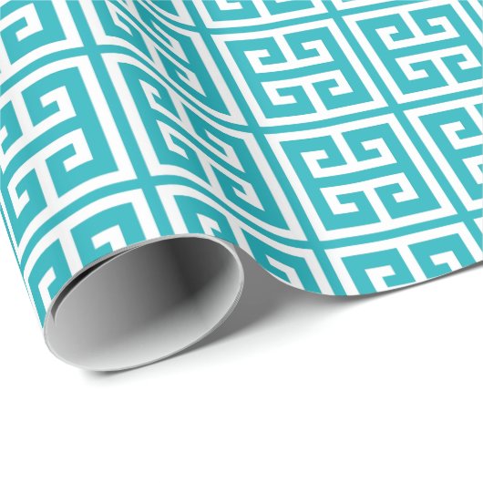 Turquoise Greek Key Pattern Cadeaupapier (Rol Hoek)