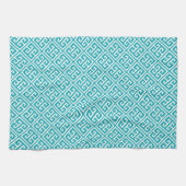 Turquoise Greek Key Pattern Theedoek (Horizontaal)