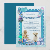 Turquoise Green Blue Baby shower Invitation Bedankkaart (Voorkant / Achterkant)