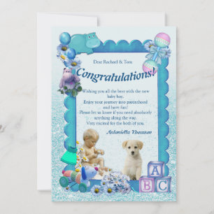 Turquoise Green Blue Baby shower Invitation Bedankkaart