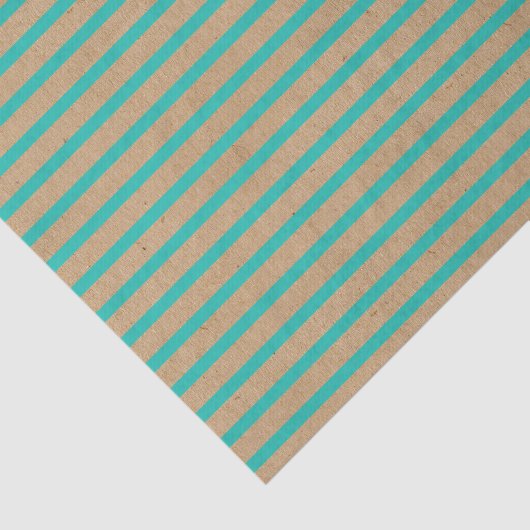 Turquoise Green Blue Lines Faux Rustic Brown Kraft Tissuepapier (Detail)