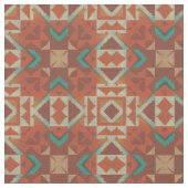 Turquoise Green Blue Oranje Aztec Mosaic Pattern Stof (Close Up)