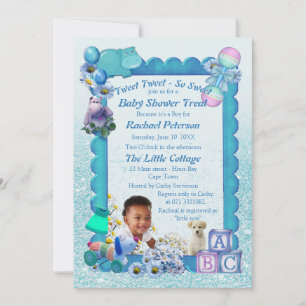 Turquoise Green Blue Photo-lijst Baby shower Bedankkaart