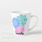 Turquoise Green Blue Roze kleurrijke Floral Mandal Latte Mok (Rechts)