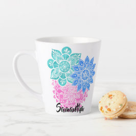 Turquoise Green Blue Roze kleurrijke Floral Mandal Latte Mok