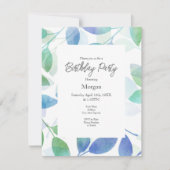 Turquoise Green Blue Waterverf Leaves Kaart (Voorkant)