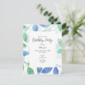 Turquoise Green Blue Waterverf Leaves Kaart (Staand voorkant)