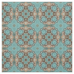 Turquoise Green Brown Bali Batik Style Pattern Stof