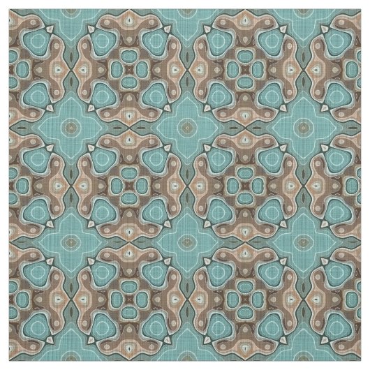 Turquoise Green Brown Bali Batik Style Pattern Stof (Swatch)