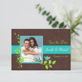 Turquoise Green Brown Crackle Save the Date Kaart (Staand voorkant)