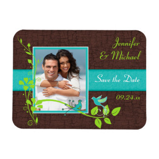 Turquoise Green Brown Crackle Save the Date Magnet Magneet
