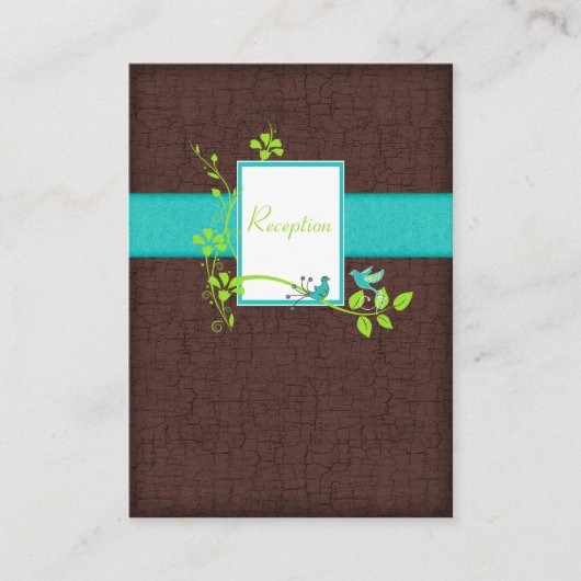 Turquoise Green Brown Floral Birds Enclosure Kaart (Voorkant)