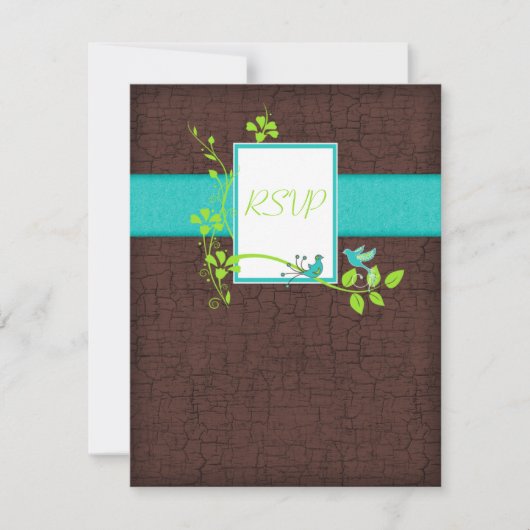Turquoise Green Brown Floral Birds Reply Kaart (Voorkant)