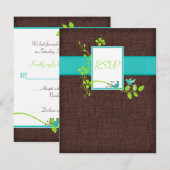 Turquoise Green Brown Floral Birds Reply Kaart (Voorkant / Achterkant)