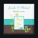 Turquoise Green Brown Floral Wedding Favor Magnet<br><div class="desc">Deze turkooisblauwe,  witte,  bruine FAUX-kraakbedekking,  en kalkgroene florale dank je voor de huwelijksgunst magneet heeft er een paar blauwe liefdesvogels op die overeenkomen met de trouwuitnodiging hieronder. Als er andere overeenkomende objecten zijn die je nodig hebt,  kun je een e-mail sturen naar niteowlstudio@gmail.com.</div>