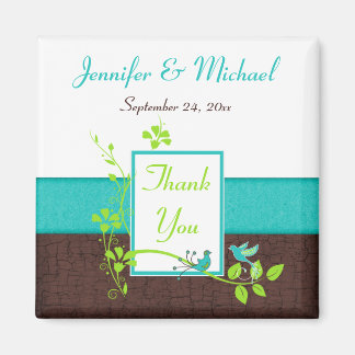 Turquoise Green Brown Floral Wedding Favor Magnet