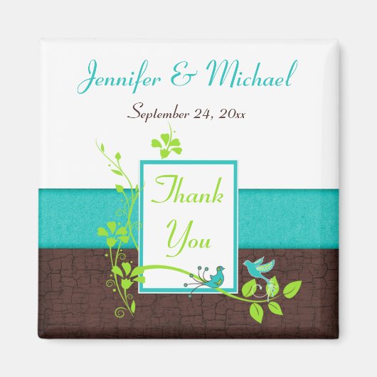 Turquoise Green Brown Floral Wedding Favor Magnet (Voorkant)