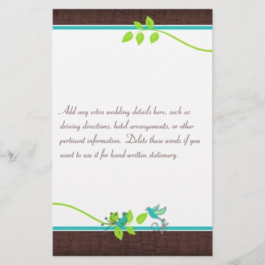 Turquoise Green Brown Tortelduifjes Stationery Briefpapier (Voorkant)