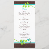 Turquoise Green Brown White Floral Birds Menu Kaar (Achterkant)