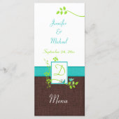 Turquoise Green Brown White Floral Birds Menu Kaar (Voorkant)