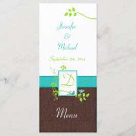 Turquoise Green Brown White Floral Birds Menu Kaar
