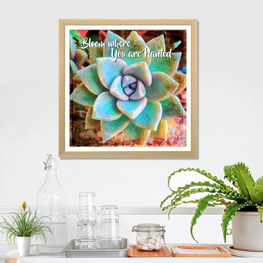 Turquoise Green Cactus Photo Bloom, waar gepland Poster