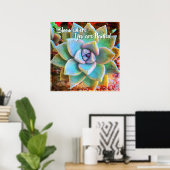 Turquoise Green Cactus Photo Bloom, waar gepland Poster (Thuiskantoor)