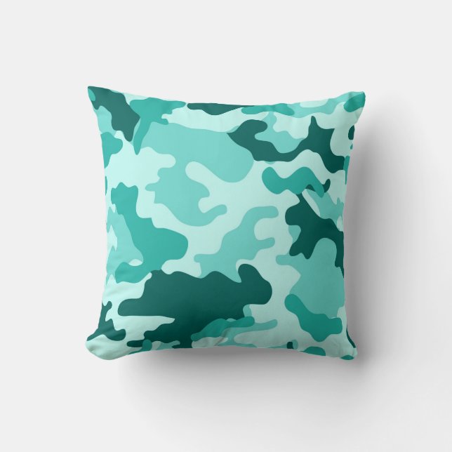 Turquoise Green Camo Sierkussen (Voorkant)