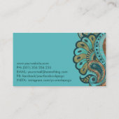Turquoise Green en Gold Paisley Ornament Visitekaartje (Achterkant)