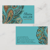 Turquoise Green en Gold Paisley Ornament Visitekaartje (Voorkant / Achterkant)