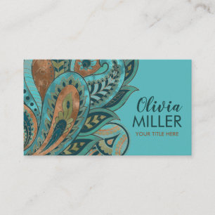 Turquoise Green en Gold Paisley Ornament Visitekaartje