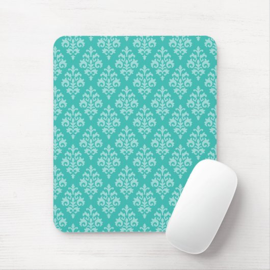 Turquoise Green en Mint Damask Pattern Muismat (Met muis)