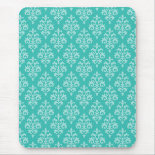 Turquoise Green en Mint Damask Pattern Muismat