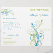 Turquoise, Green en White Floral Wedding Programme (Voorkant)